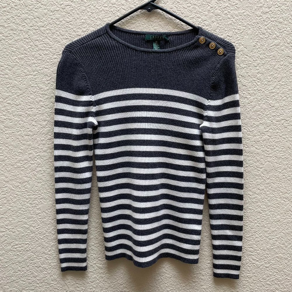 Lauren Ralph Lauren Sweater Size Medium Gray/White Striped